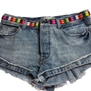 Free People Jean Shorts Size 27 (waist 30”) Eliot Rainbow Waist Very Distressed